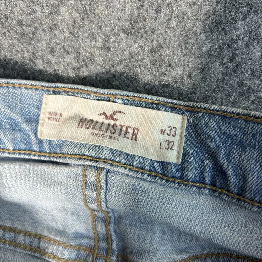 Hollister Jeans Mens Slim Straight 33x32 Light Wash Distressed Epic Flex Y2K